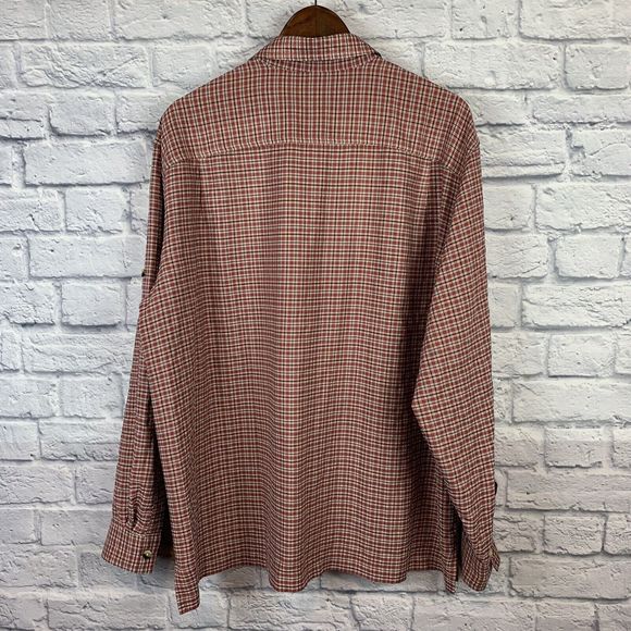 LL Bean Mens Button Tab Roll Up Long Sleeve Red Check Shirt Travel Hiking Large - Picture 2 of 10